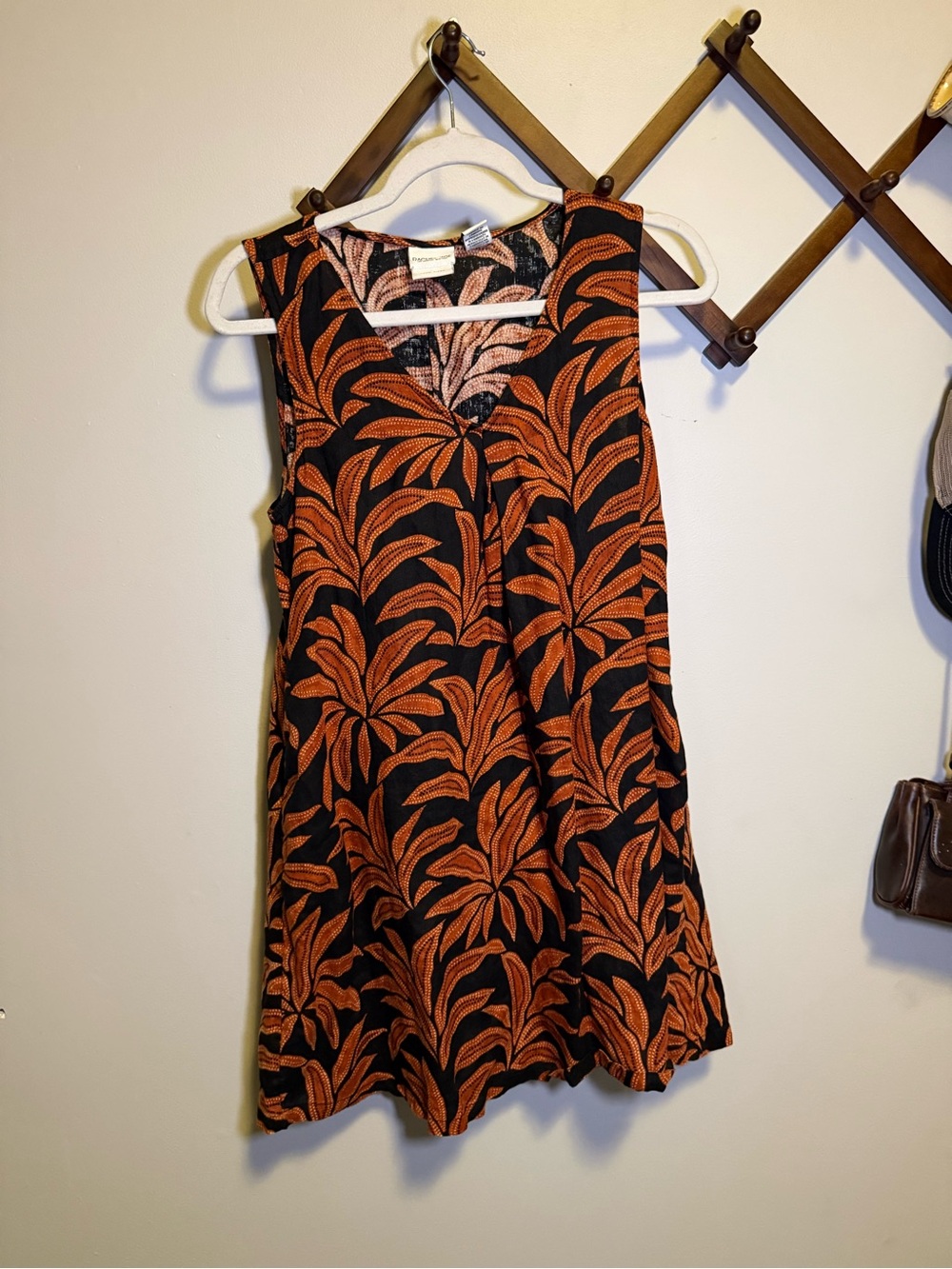 Rachel Zoe Black Midi Dress with Rust Leaf Print